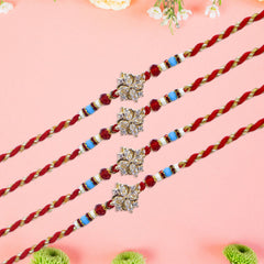 Graceful Floral Diamond Rakhi Set – Pack of 4 Rakhi  & Premium Gift Box