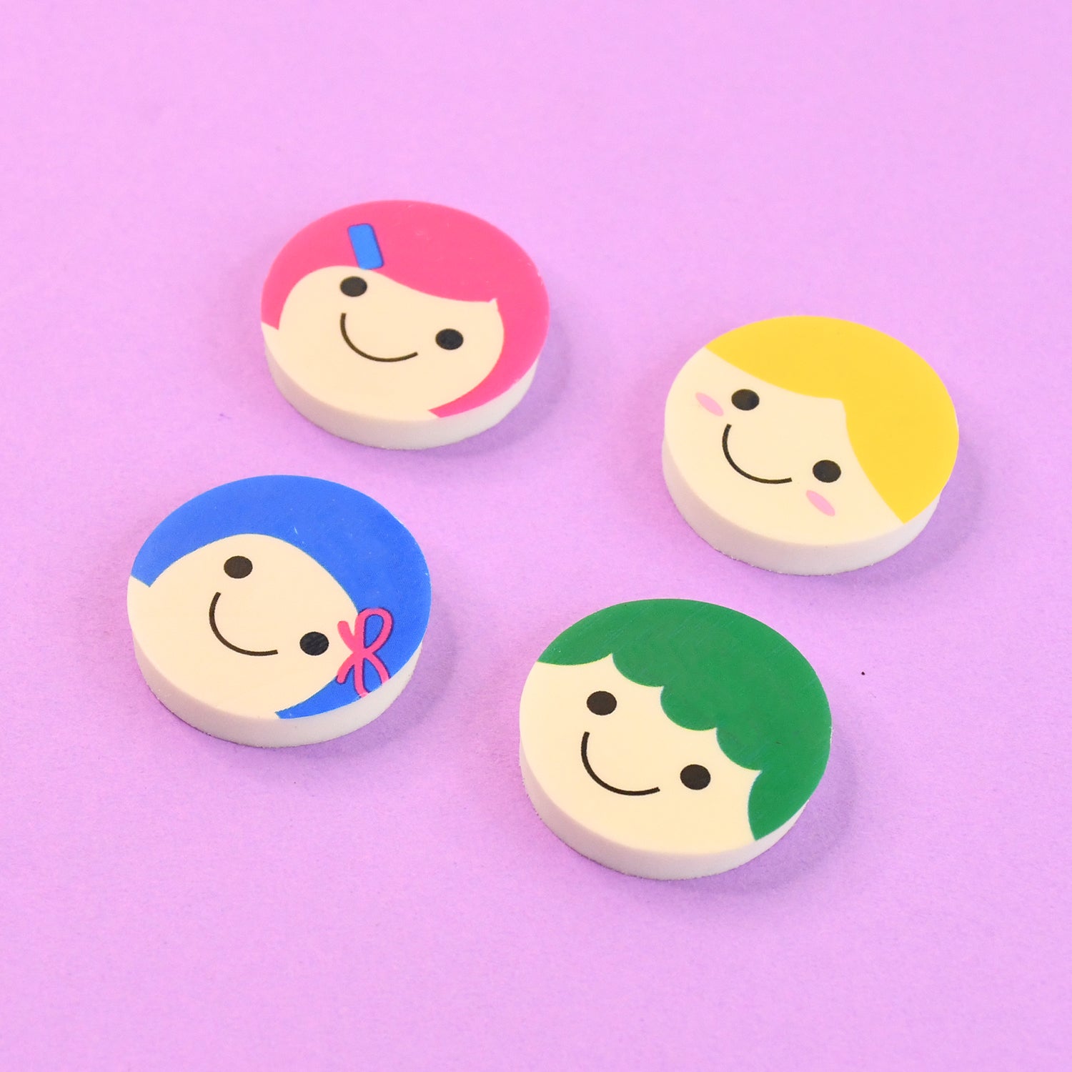KikiKart Fun Smiley Face Cartoon Erasers for Kids (4-Pack)