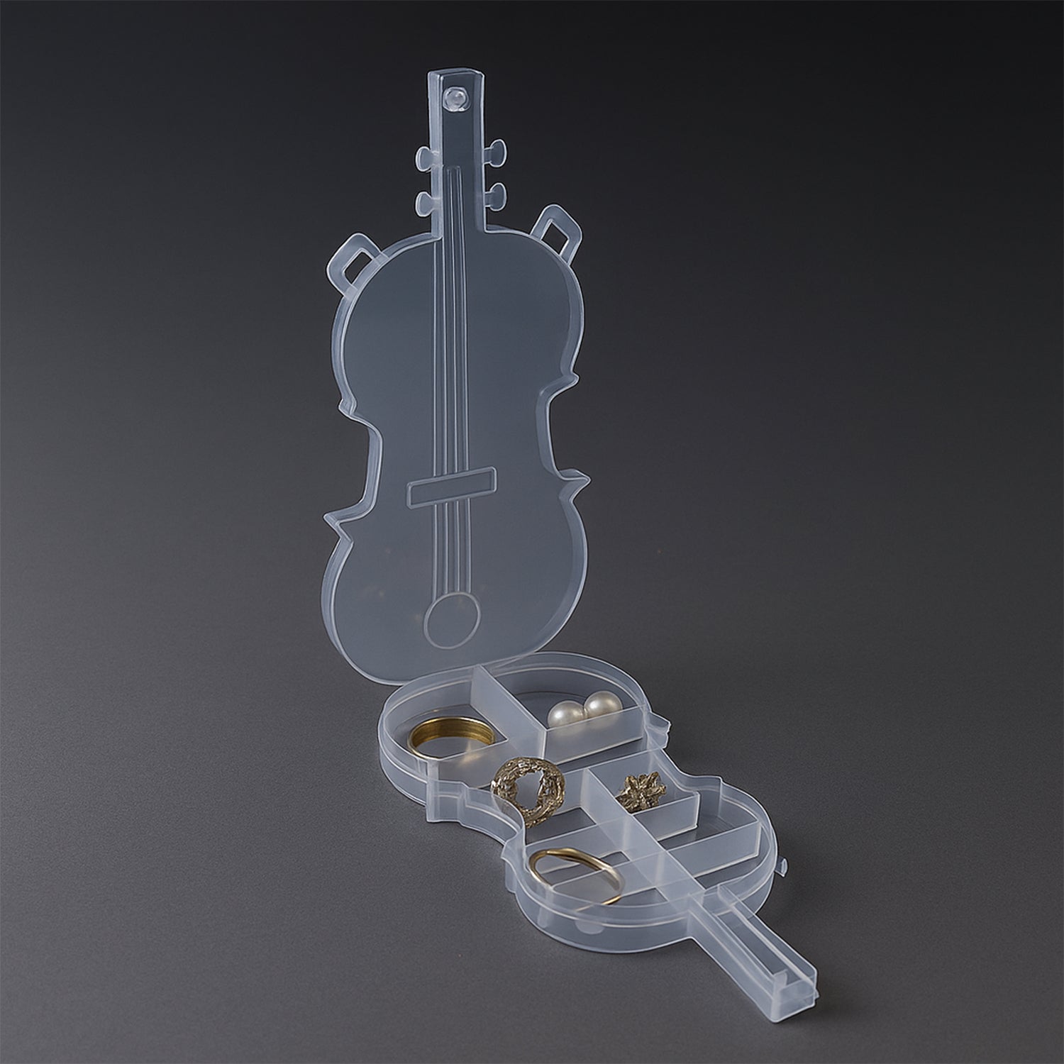 Elegant Violin-Shaped Clear Multi-Compartment Storage & Organizer Box