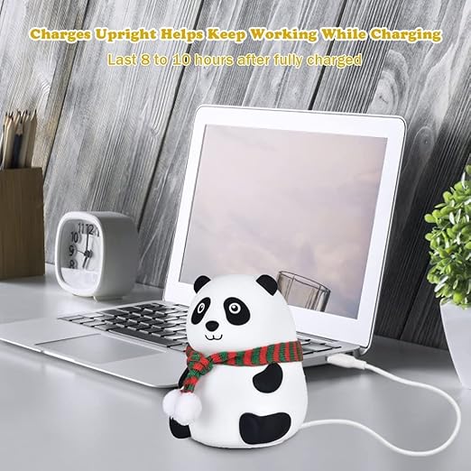 Panda LED night light with charging capability, perfect for desks and enhancing workspace ambiance
