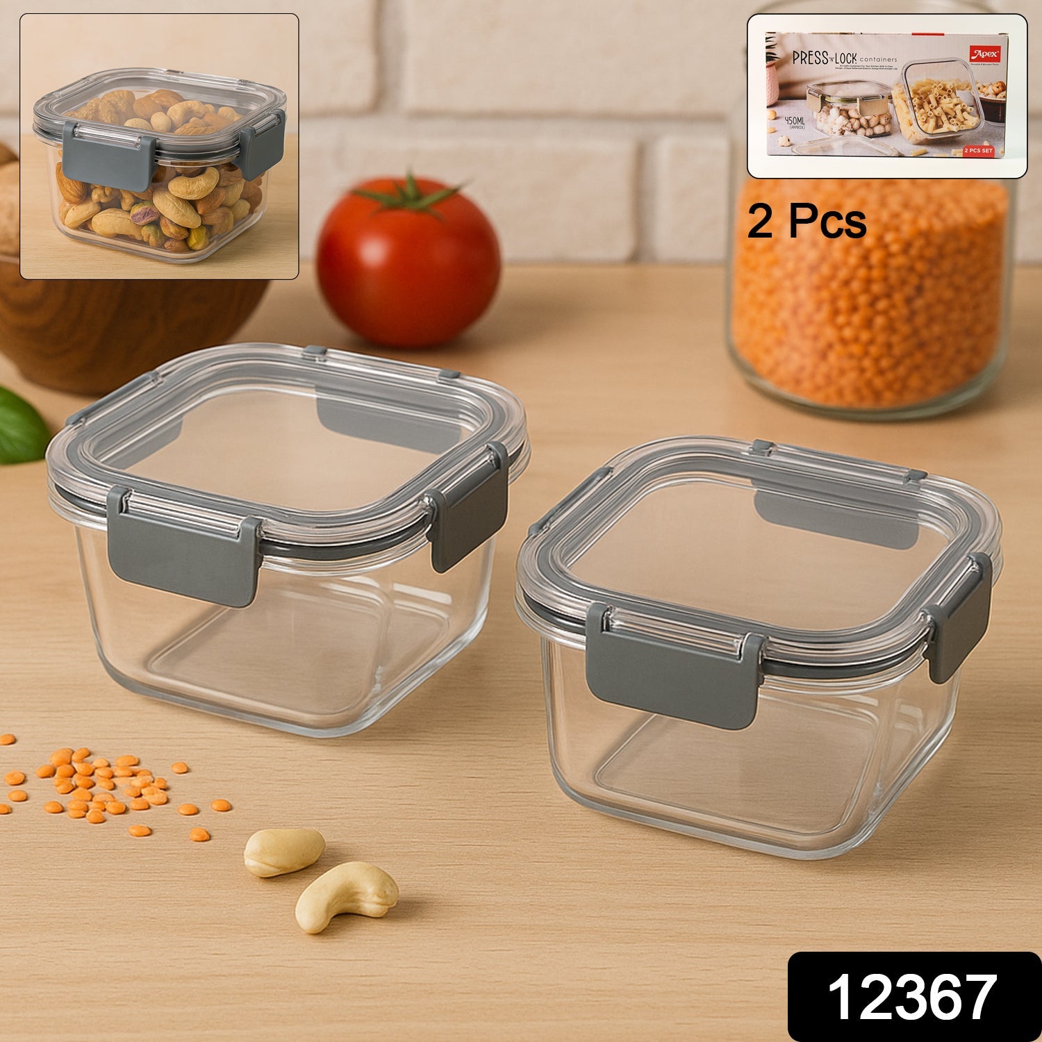 Apex Press N' Lock ClearView Airtight Food Containers – 2-Pack Freshness Set (540ml)