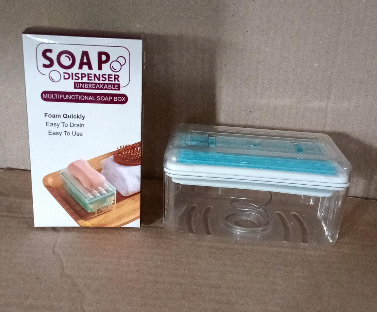 2-in-1 Portable Soap Dish & Dispenser – Multifunctional Soap Holder with Roller & Drain Holes for Bathroom, Kitchen, Home Use (1 Pc)