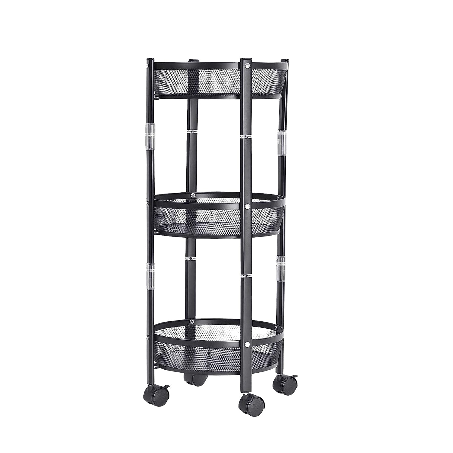 KikiKart 3-Tier Round Mobile Storage Cart with Mesh Baskets & Wheels